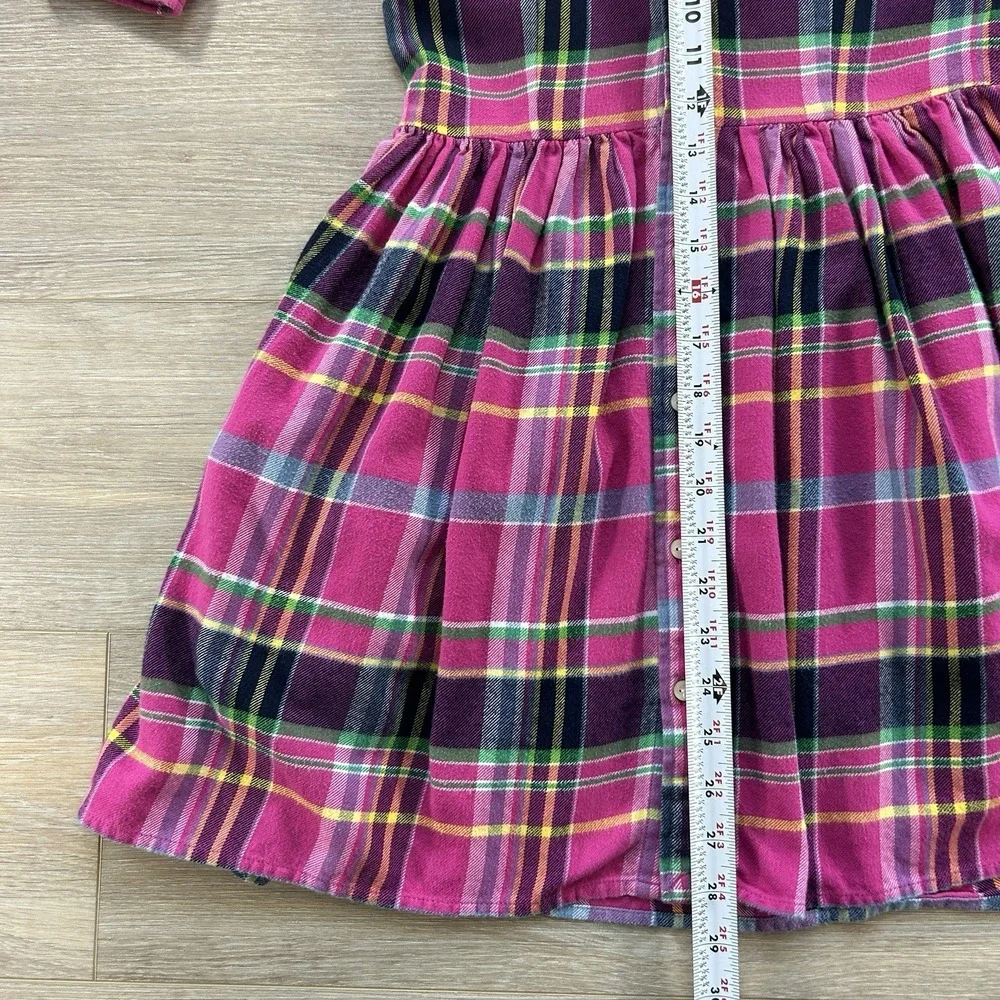 Polo Ralph Lauren Girls 12 Pink Plaid‎ Flannel Shirt Dress Long Sleeves Pockets